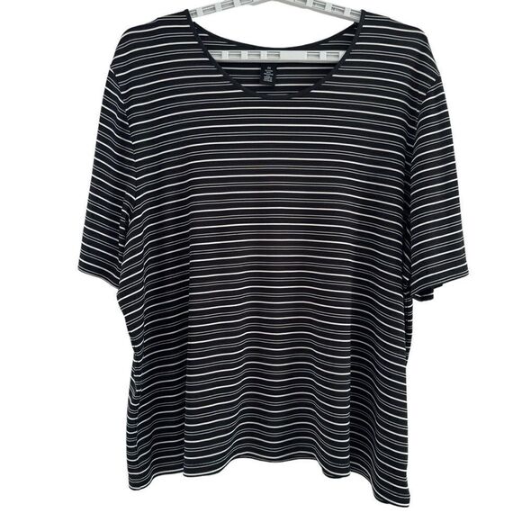 Maggie Barnes Short Sleeve Striped Shirt Black White Polyester‎ Spandex Plus 2X - Picture 1 of 7